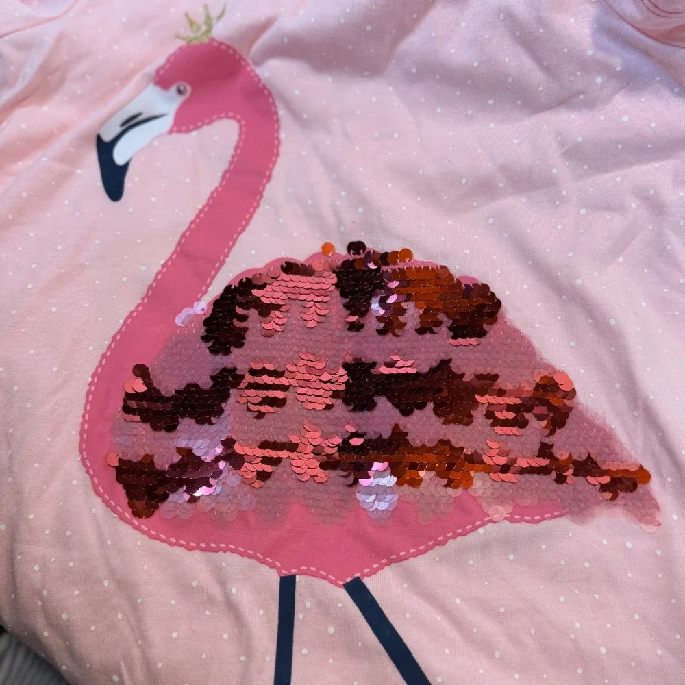 Harry Bear Girls Pink Flamingo Sequin Polka‎ Dot Short Sleeve T-Shirt
